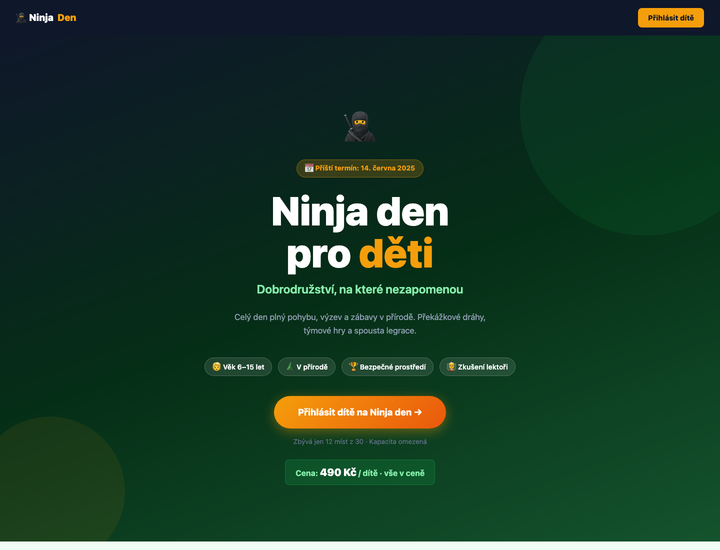 Website Ninja Den pro děti